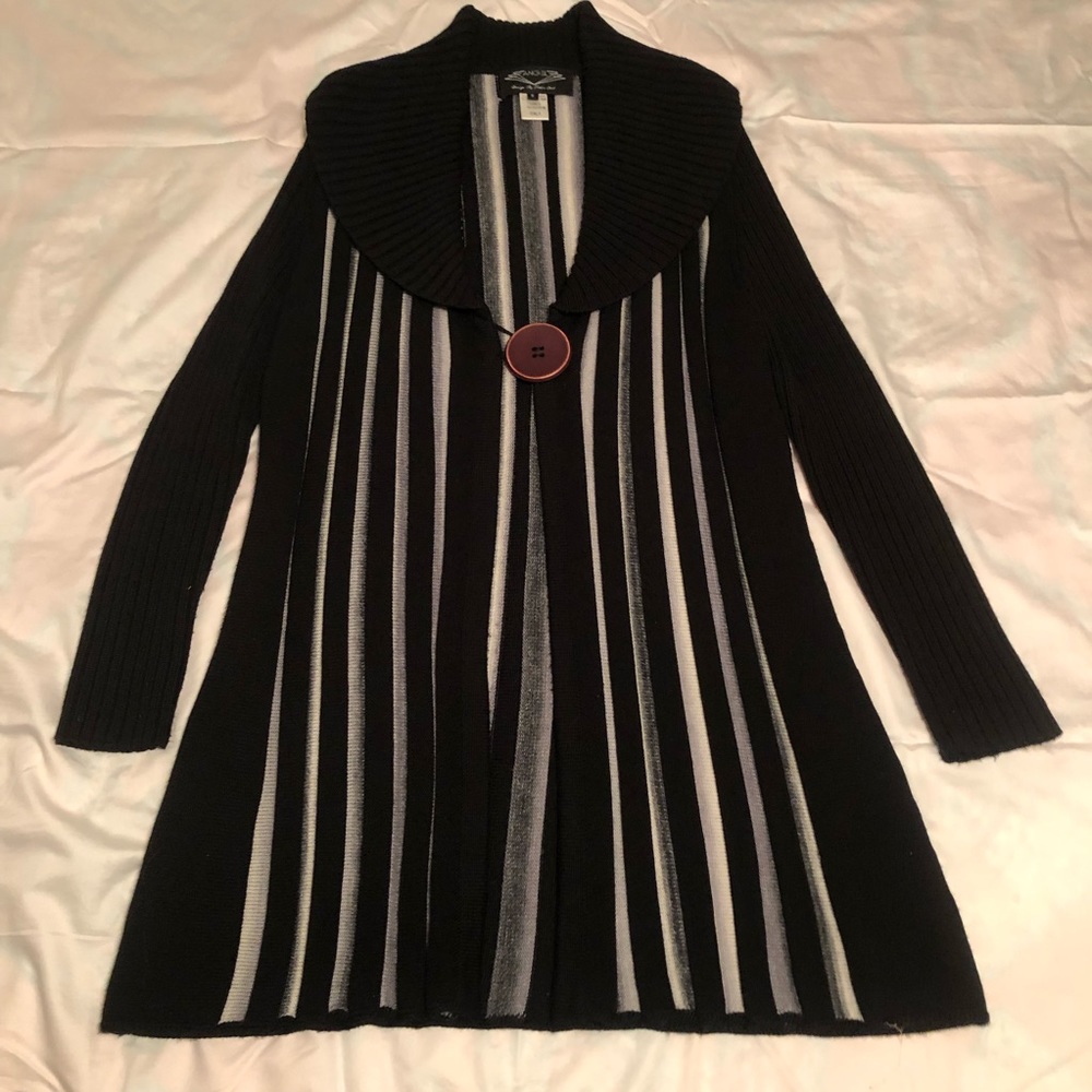 Black & Gray Sweater Duster Coat